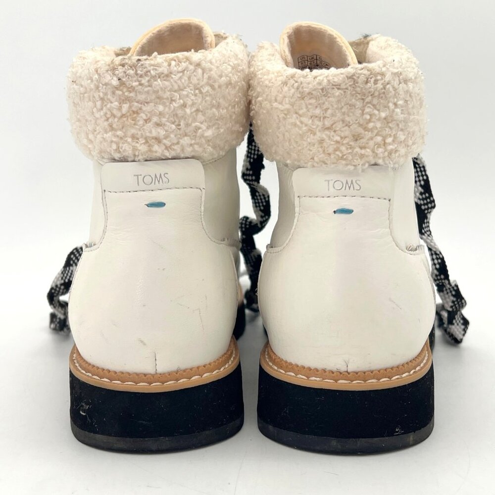 Toms Boots Womens 8.5 White Leather Lace Up Faux Fur Ankle Casual Flat Round Toe - Picture 5 of 16